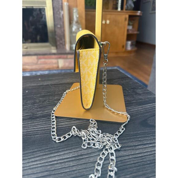 Michael Kors Yellow Signature Coated Canvas and Leather Envelope Flap Clutch Bag - Picture 6 of 6